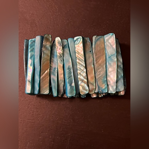 Chunky Turquoise Blue Green Brown Abalone Stone Bracelet stretchy summer boho - Picture 7 of 8